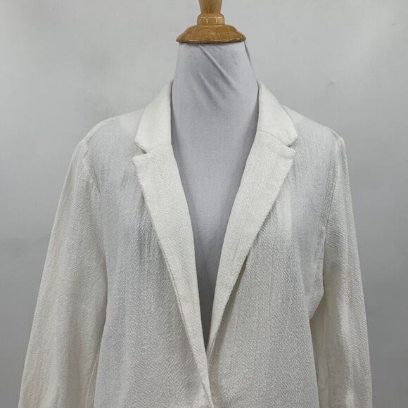 Free People Blazer Womens L Large White Cotton One Button Pockets Notch Collar - Picture 3 of 12